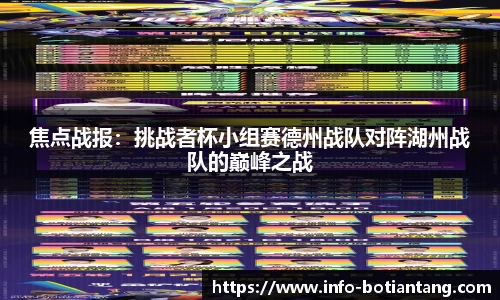 焦点战报：挑战者杯小组赛德州战队对阵湖州战队的巅峰之战